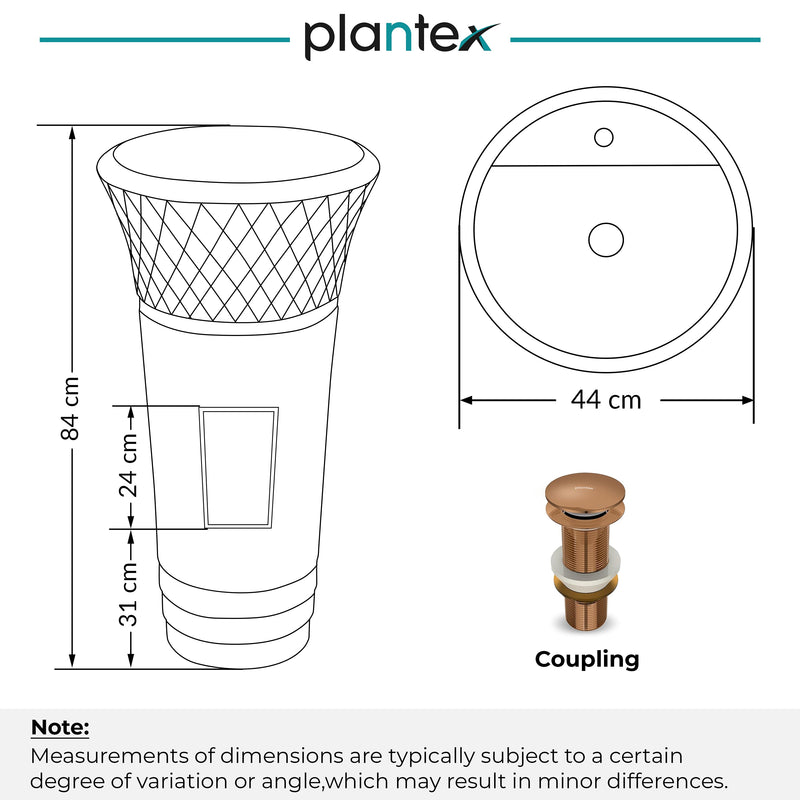 Plantex Matt Acrylic Resin & Quartz Pedestal Basin For Bathroom/Designer One Piece Pedestal Free Standing Round Wash Basin For Living Room/Hotel (White & Grey)-2