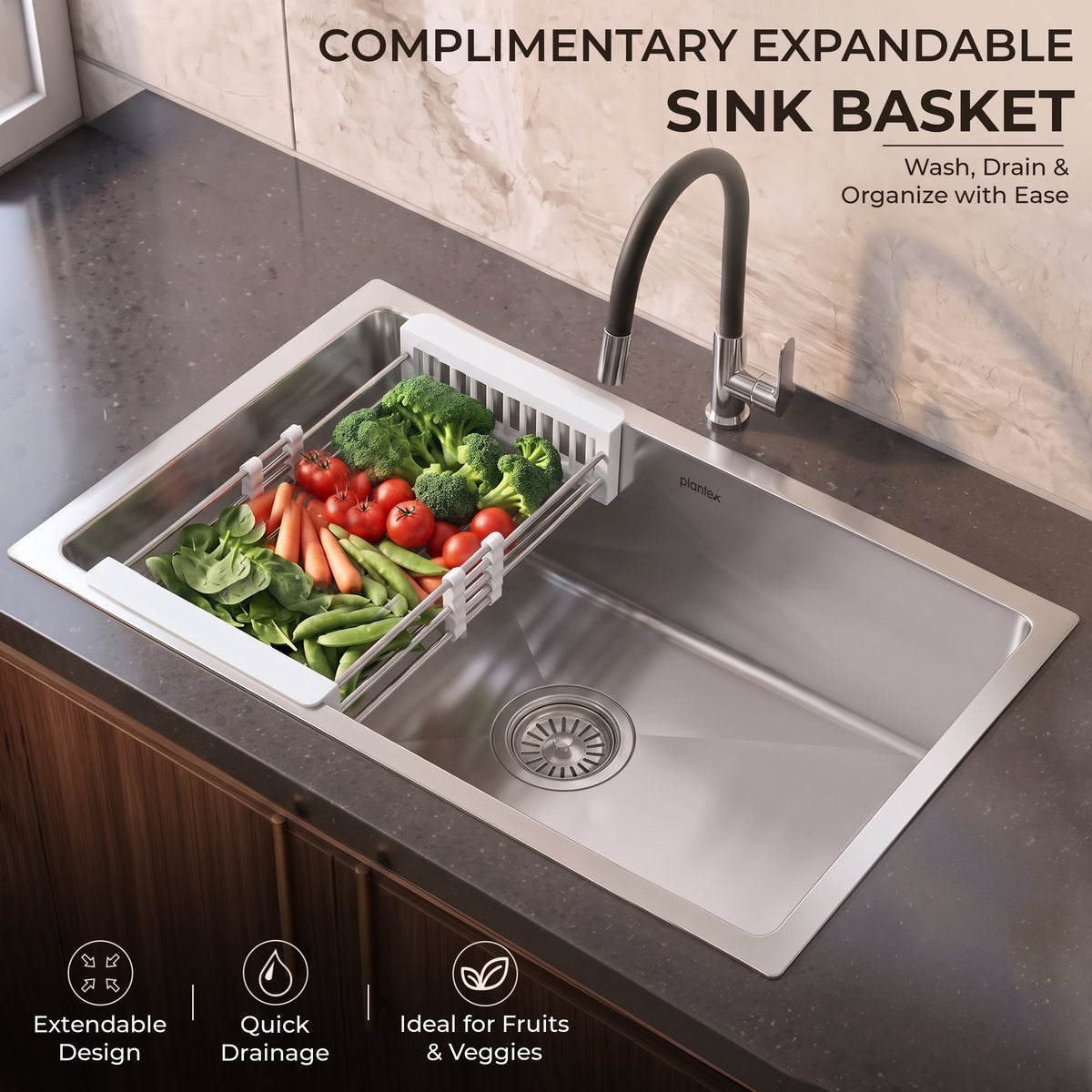 Plantex Guranteed 304 Grade Stainless Steel Kitchen Sink/Sink For Kitchen with 7 Years of Warranty by Plantex/Single Bowl Sink with All Fittings & Drain Rack Included (Silver Matt - 30x18 Inches)-5