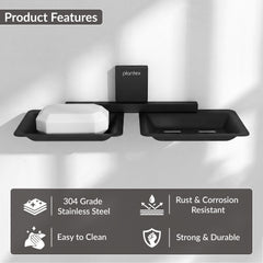 Plantex 304 Grade Stainless Steel Double Soap Stand/Dual Soap Dish/Soap Case/Soap Storage/Wall Mounted Soap Holder/Bathroom Accessories - Crystal (Black)-4