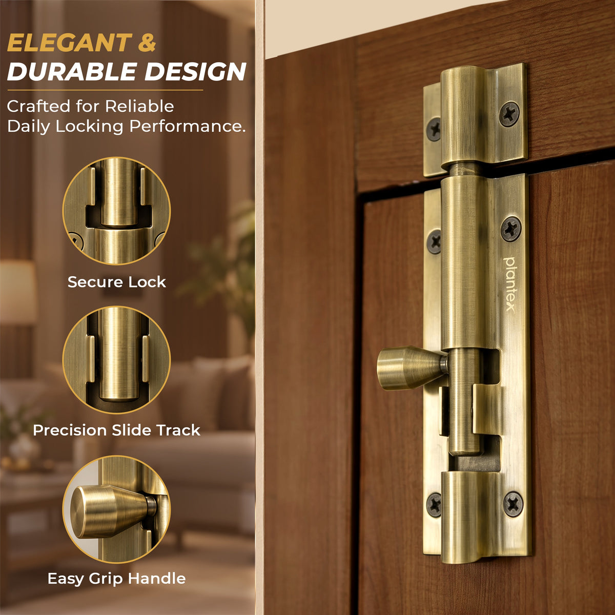 Plantex Stainless Steel Tower Bolt/Tower Bolt for Home,Offices Doors and Windows/Tower Bolt for Main Door/Door Latch/Kundi/Chitakini/Door Latch for Windows - Pack of 6 (Brass Antique, 4 inch)-5