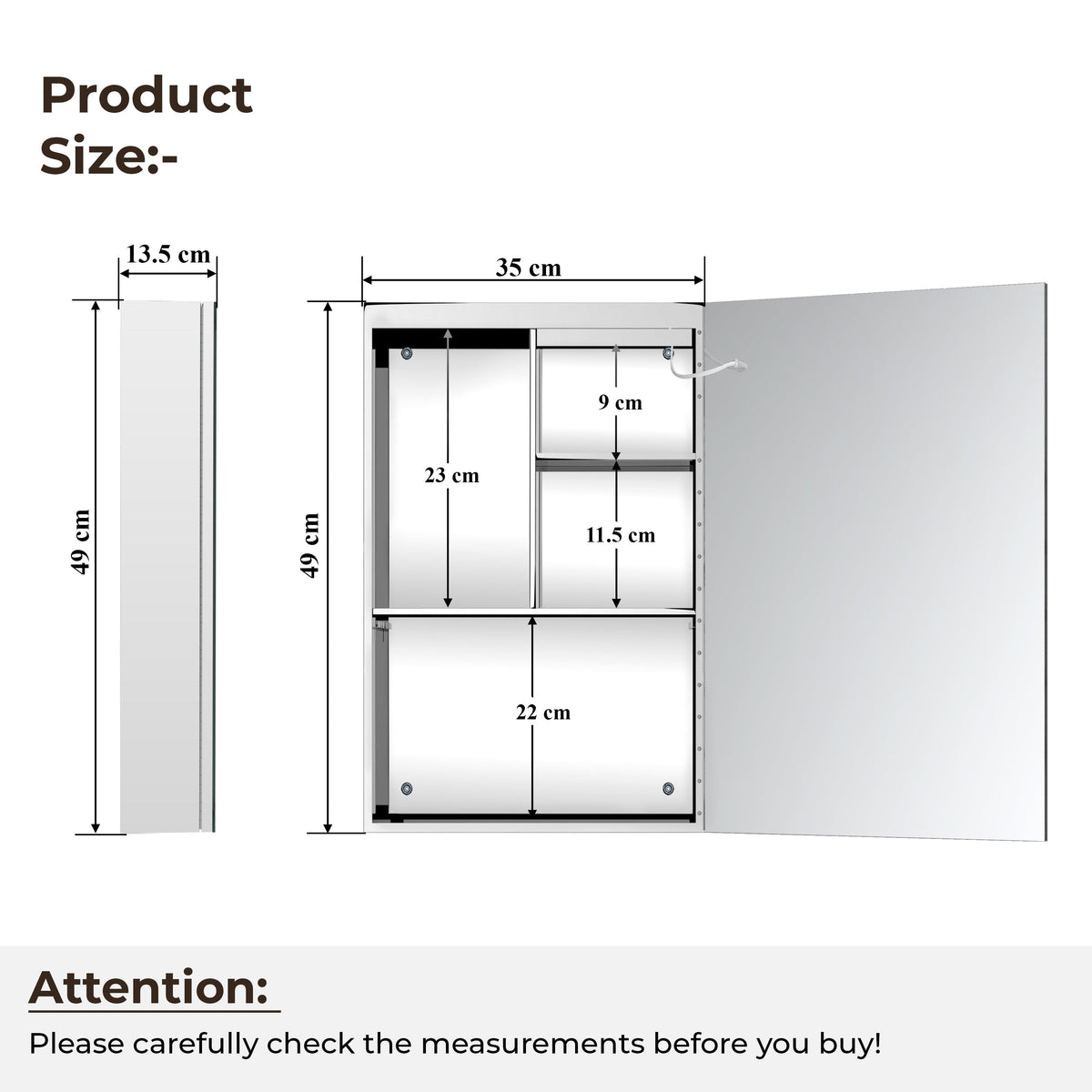 Plantex 304 Stainless Steel Bathroom Cabinet with Mirror/Cabinet Storage/LED Mirror Cabinet for Bathroom Wall/Bathroom Organiser Cabinet (14x20 Inch/Chrome)-2