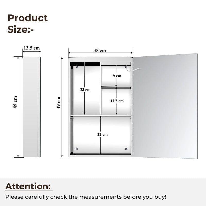 Plantex 304 Stainless Steel Bathroom Cabinet with Mirror/Cabinet Storage/LED Mirror Cabinet for Bathroom Wall/Bathroom Organiser Cabinet (14x20 Inch/Chrome)-2