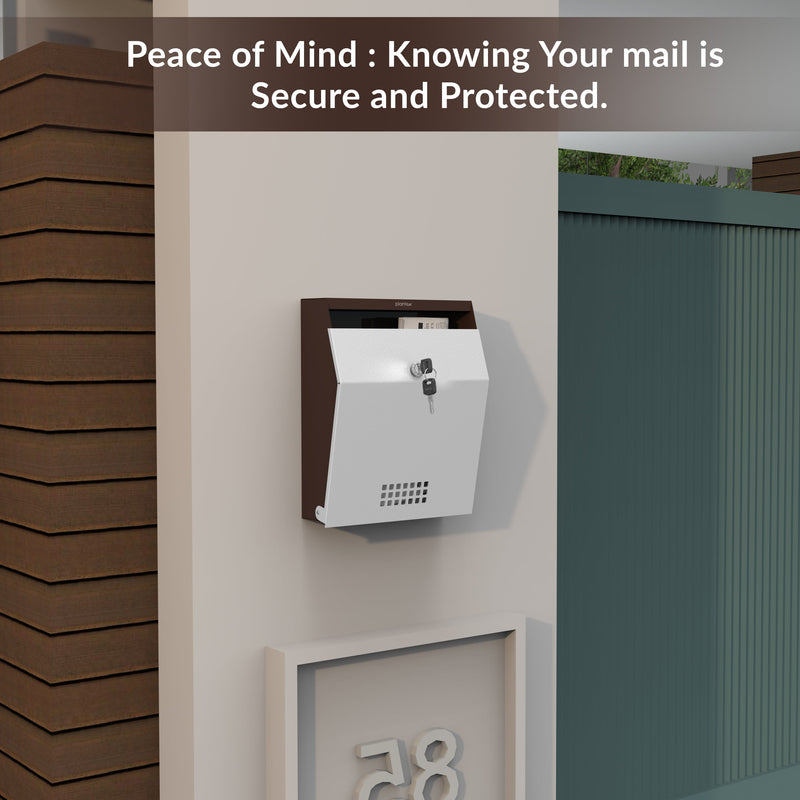Plantex Letter Box/GI Steel Suggestion Box for Office with Key Lock/Post Box for Gate Home/Complaint Box/Wall Mounted Mail Box - (Coffee & White)-5