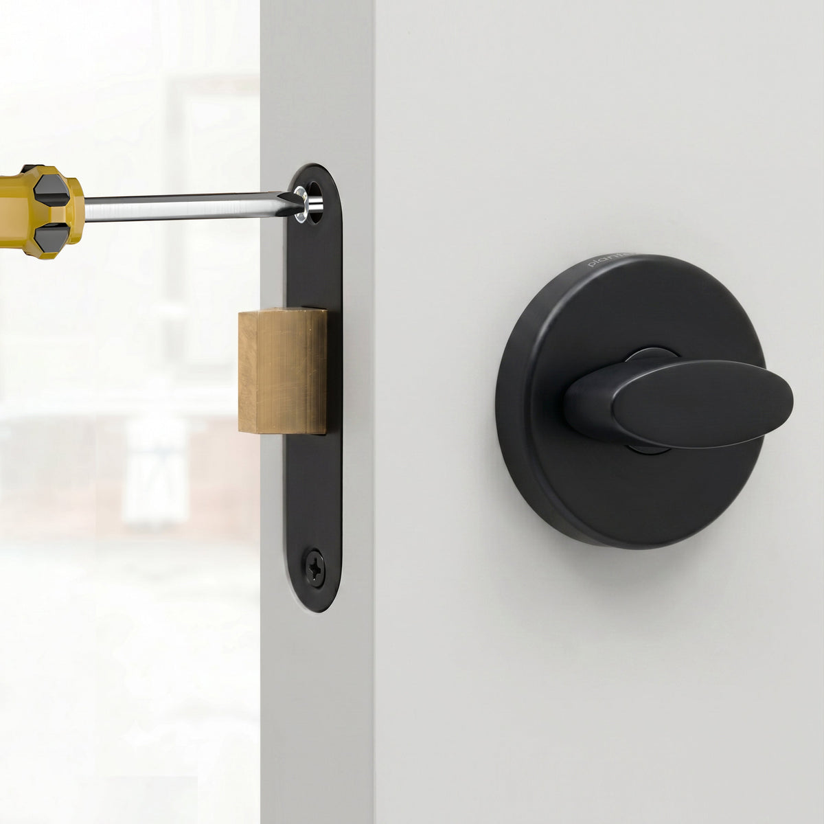 Plantex Bathroom Indicator with Lock/Stainless Steel Red and Green Indicator Keyless Door Lock/Round Toilet Partition Door Lock - Pack of 1 (Black)-5