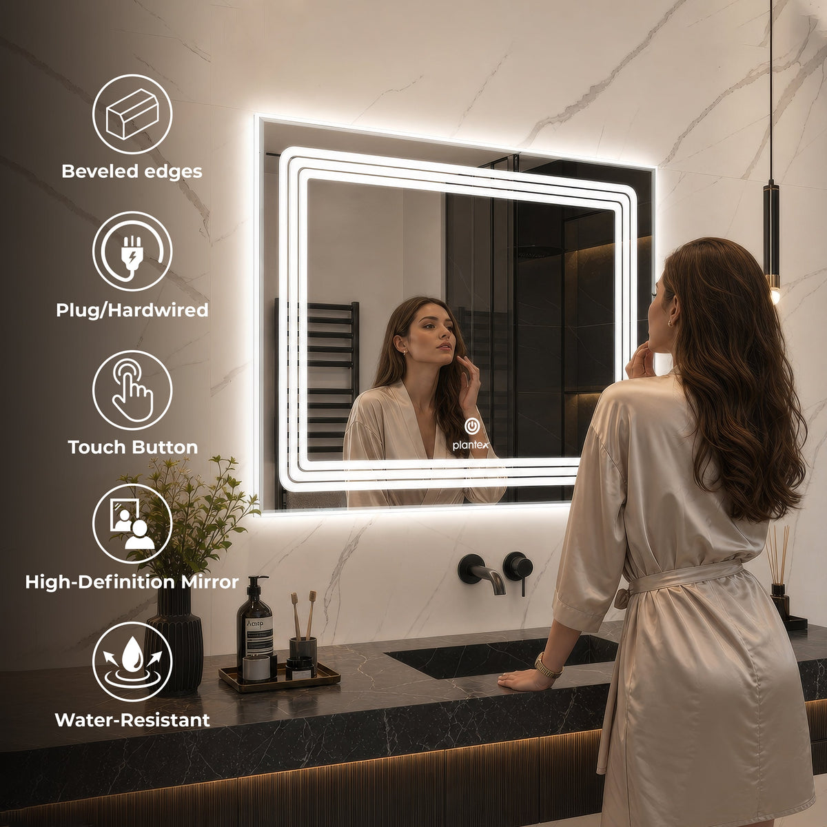 Plantex Glass LED Mirror for Bedroom/Wall with 3 Lighting Option/Smart Mirror for Living Room/Bedroom/Dressing Room - Rectangle Shape (18 X 24 Inch)-6