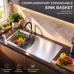 Plantex Stainless Steel Handmade Kitchen Sink/Single Bowl Sink For Kitchen With Drain Board/Undermount/Topmount (Matt - 37X18 Inches)-5