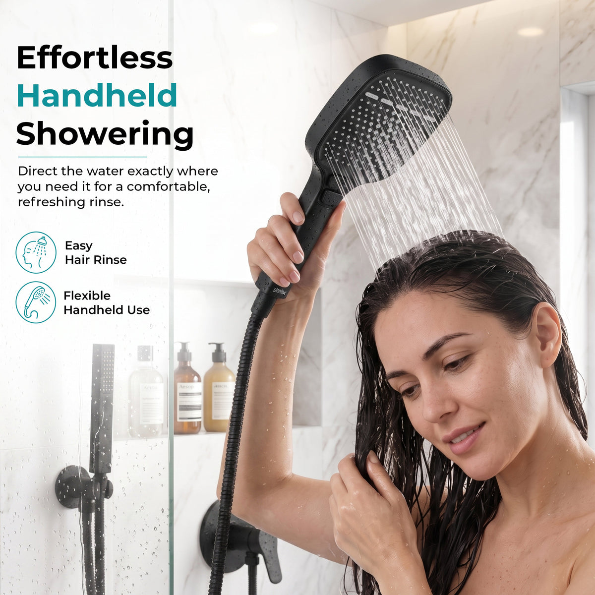 Plantex Hand Shower for Bath/3 Mode Multifunctional Shower/5-Inch ABS Plastic Silicone Handheld Shower/Easy Mode Switching (Black, APS-609)-5