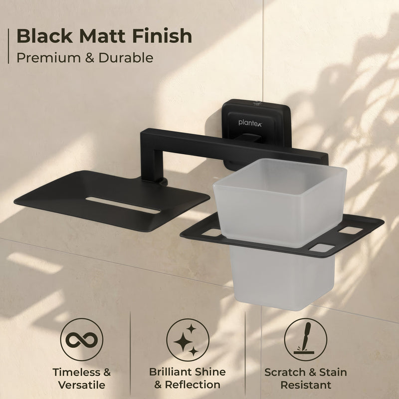 Plantex Decan 304 Grade Stainless Steel Soap and Brush Holder Stand for Bathroom/Tumbler Holder with Soap Holder/Bathroom Accessories - (Black)-5