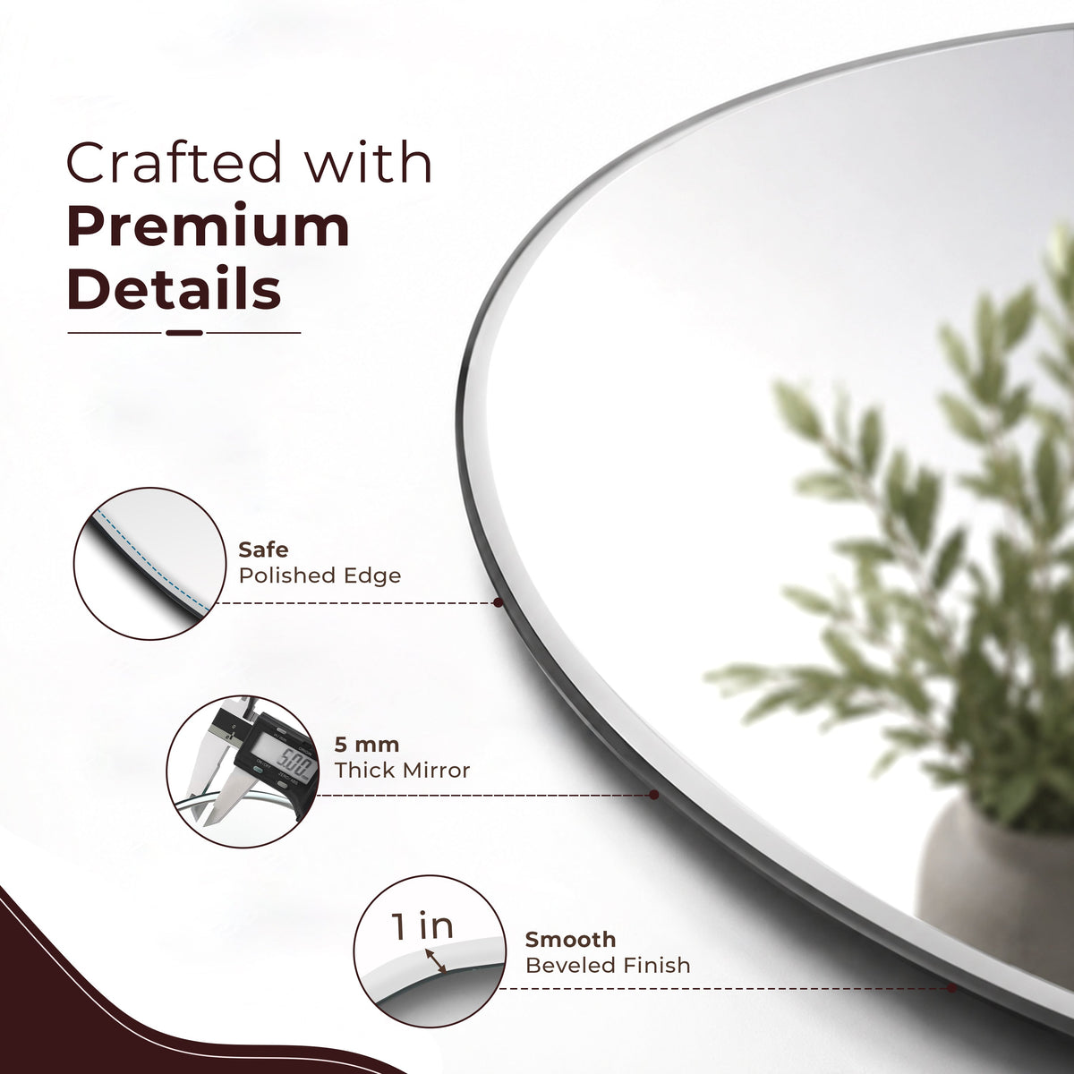 Plantex Glass Frameless Capsule Oval Mirror for Wall/Mirror with Beveled Smooth Edges for Bathroom/Dressing Room/Living Room/Bedroom/Entryway - (18x12 Inch), Clear-5
