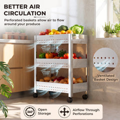 Plantex Stainless Steel 3-Tier Vegetable Storage Basket for Kitchen/Onion Garlic Stand-Trolley (Square Profile-Silver)-4