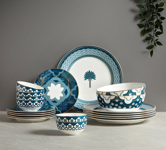 India Circus Oceanic Opulence Dinner Set (Pack of 20), For Family of 6