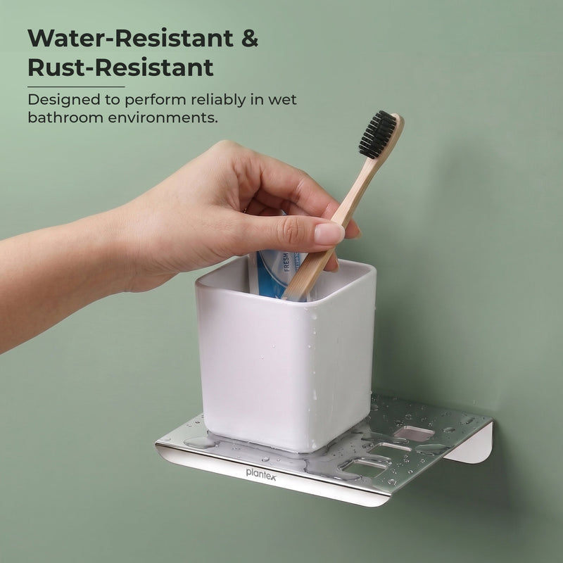 Plantex Stainless Steel with ABS Material Tumbler Holder/Tooth Brush Holder/Organizer/Bathroom Accessories - Wall Mount-4