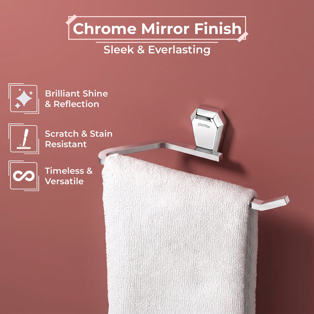 Plantex Towel Holder for Bathroom/304 Grade Stainless Steel Napkin Ring/Towel Hanger/Towel Ring/Bathroom Accessories - Pack of 1 (PM-2404, Chrome)-6
