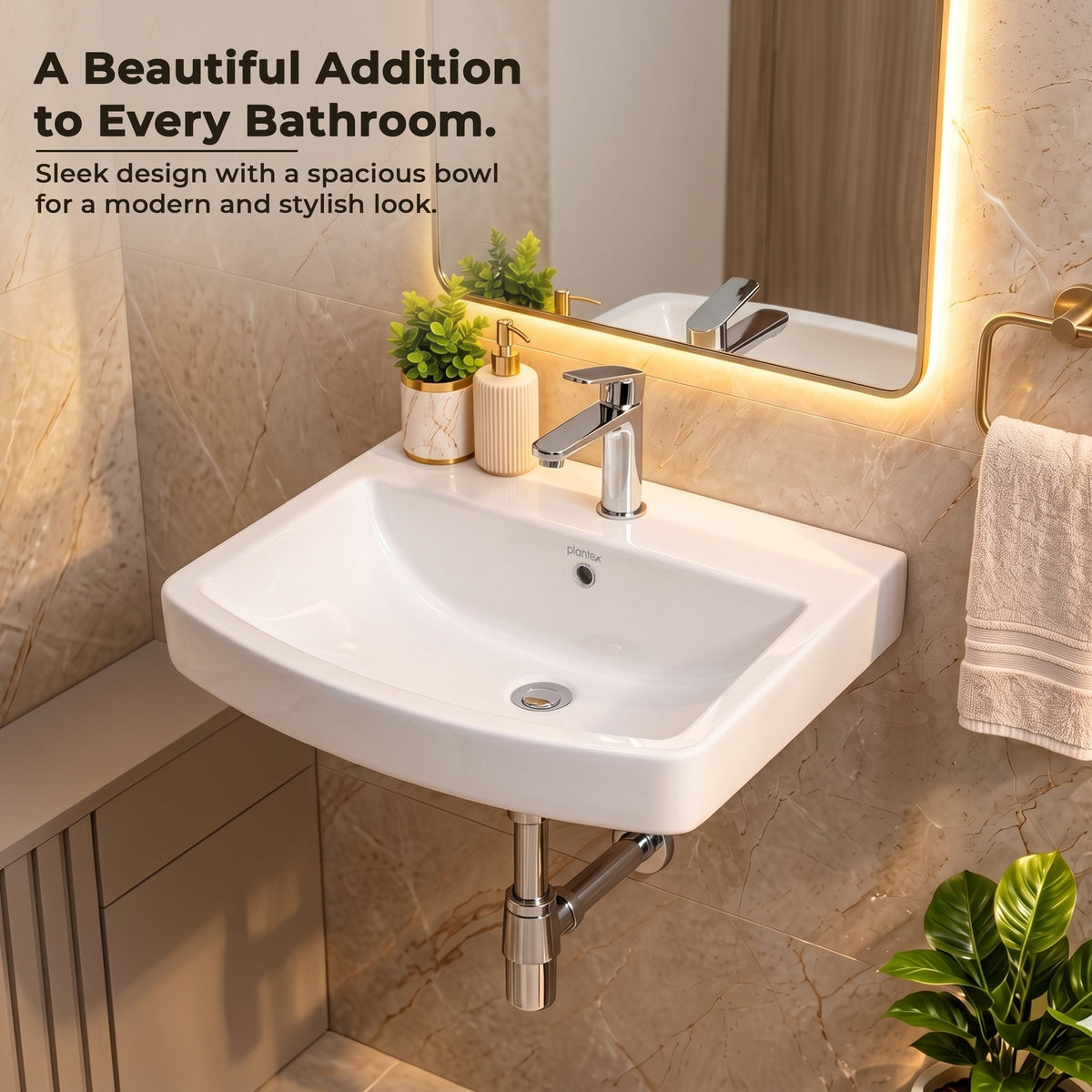 Plantex Platinum Ceramic Rectangular Wall Hung Basin/Washbasin for Bathroom/Wall Mounted Wash Basin/Sink for Living Room with 10 Years Glaze Warranty by Plantex(Glossy White - 20 x 15 x 8 Inch)-3
