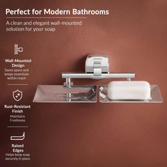 Plantex 304 Grade Stainless Steel Double Soap Dish/Soap Case/Soap Holder/Soap Stand for Bathroom Accessories - Maxx (Chrome)-6