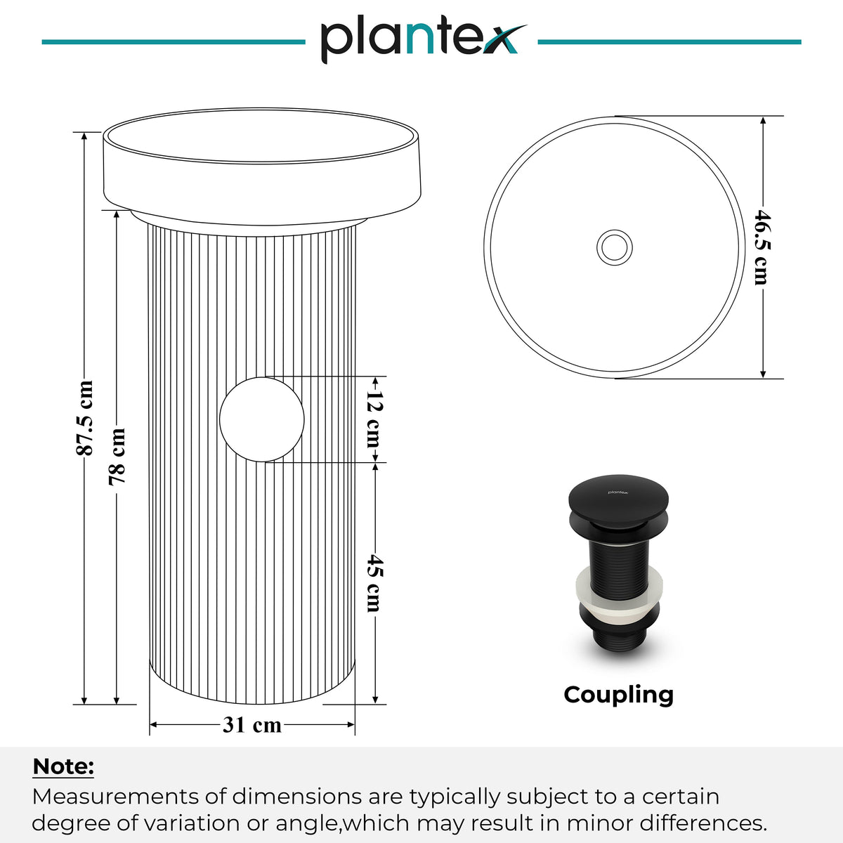 Plantex Acrylic Resin & Qaurtz Pedestal Basin for Bathroom/One Piece Pedestal Free Standing Round Wash Basin for living Room/Hotel (Black & White)-2