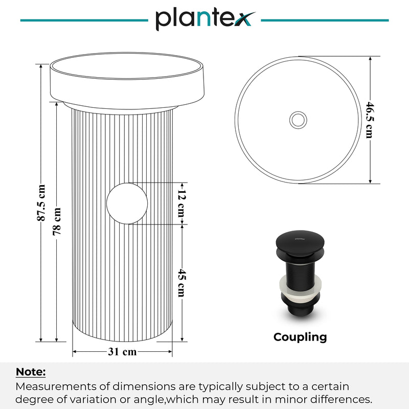Plantex Acrylic Resin & Qaurtz Pedestal Basin for Bathroom/One Piece Pedestal Free Standing Round Wash Basin for living Room/Hotel (Black & White)-2