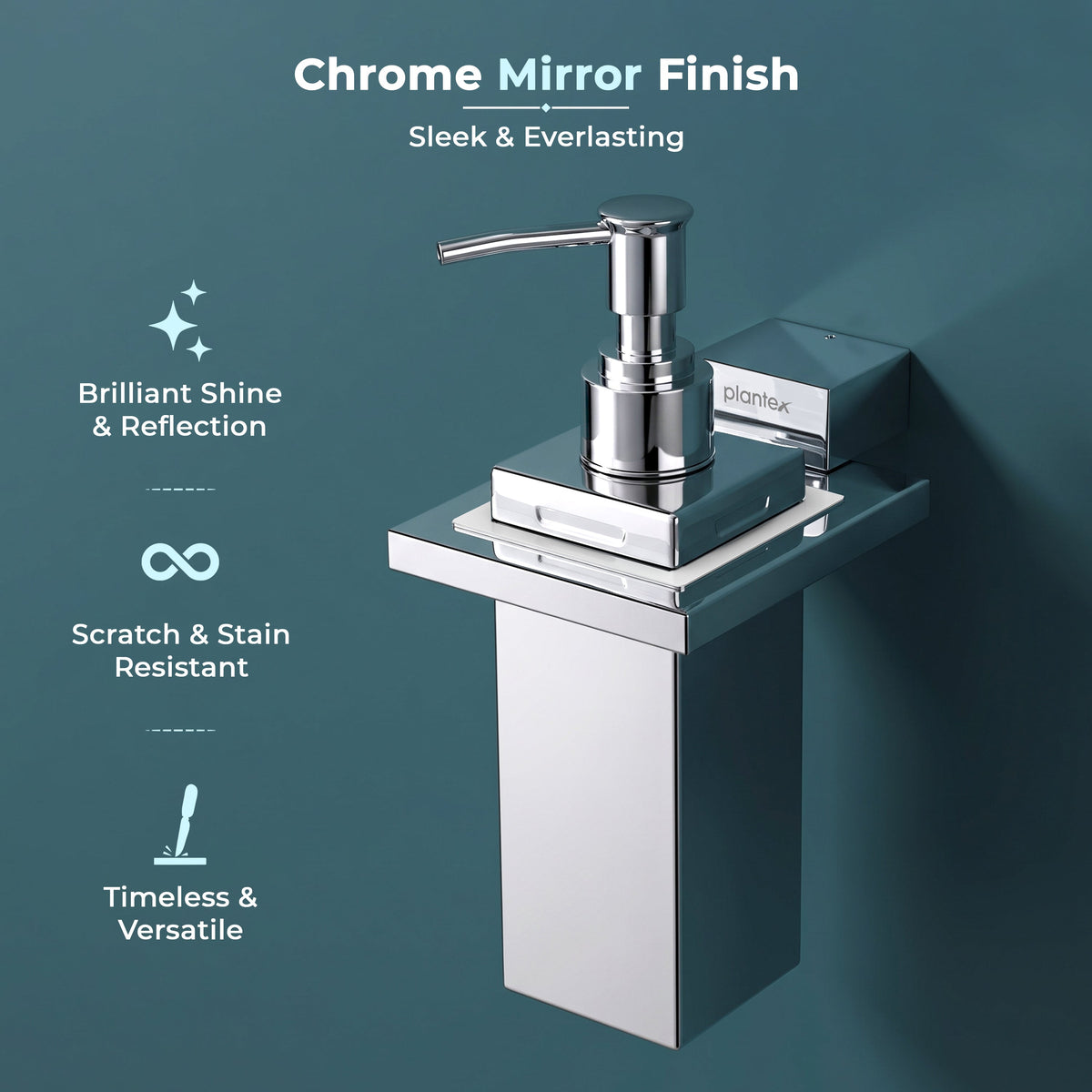 Plantex 304 Grade Stainless Steel Liquid Soap Dispenser/Shampoo/Handwash Dispenser for Washbasin/Bathroom Accessories - (Tesla, Chrome)-6
