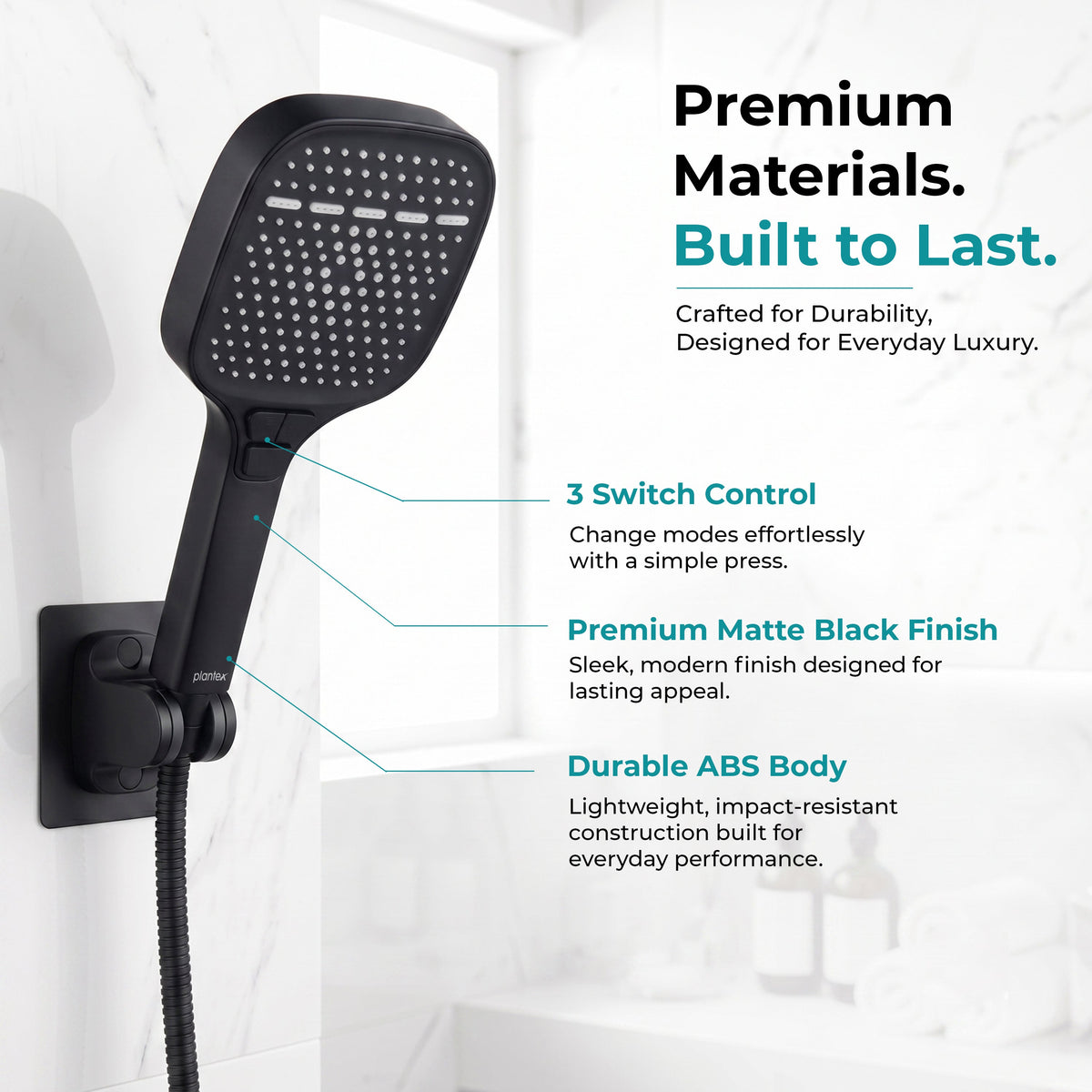 Plantex Hand Shower for Bath/3 Mode Multifunctional Shower/5-Inch ABS Plastic Silicone Handheld Shower/Easy Mode Switching (Black, APS-609)-6