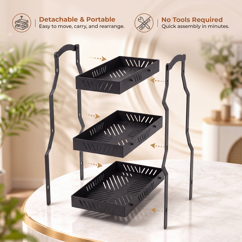 Plantex Metal Fruit Basket for Kitchen/Vegetable Storage Stand/3-Tier Multipurpose Storage Rack for Countertop Pack of 1, Black (30.5 x 18 x 47.5 cm)-3