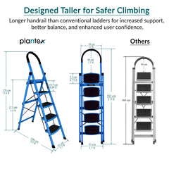 Plantex Ladder for Home - Premium Steel Foldable 5-Step Ladder - Anti Skid Strong Steps with 5 Years Manufacturer Warranty (Blue & Black)-2