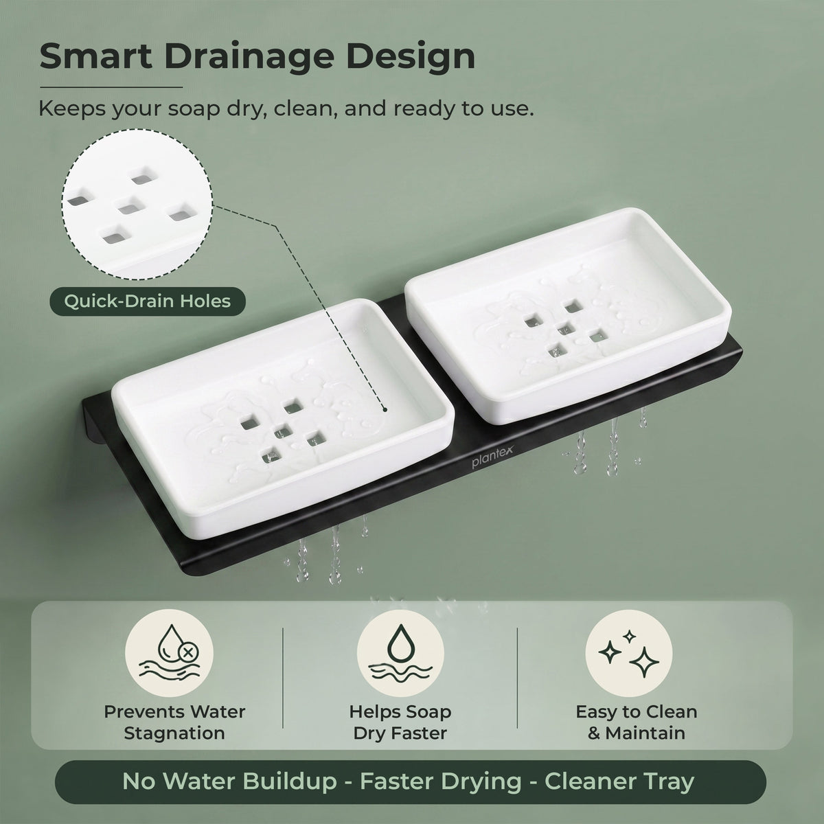 Plantex Stainless Steel with ABS Material Double Soap Dish/Soap Holder/Wall Mounted Soap Holder for Bathroom Accessories - Matt Black-5