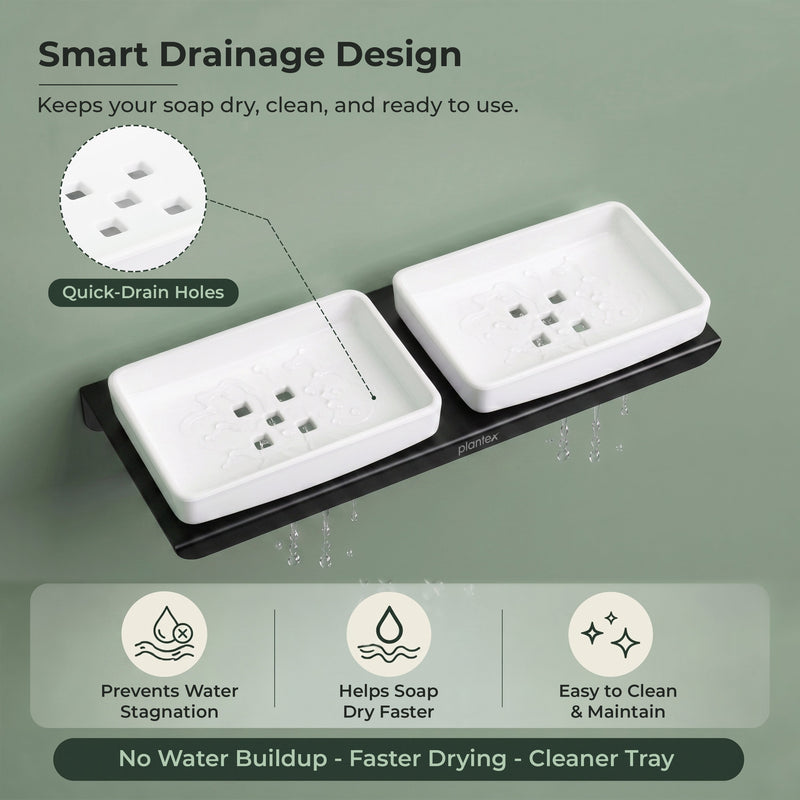 Plantex Stainless Steel with ABS Material Double Soap Dish/Soap Holder/Wall Mounted Soap Holder for Bathroom Accessories - Matt Black-5