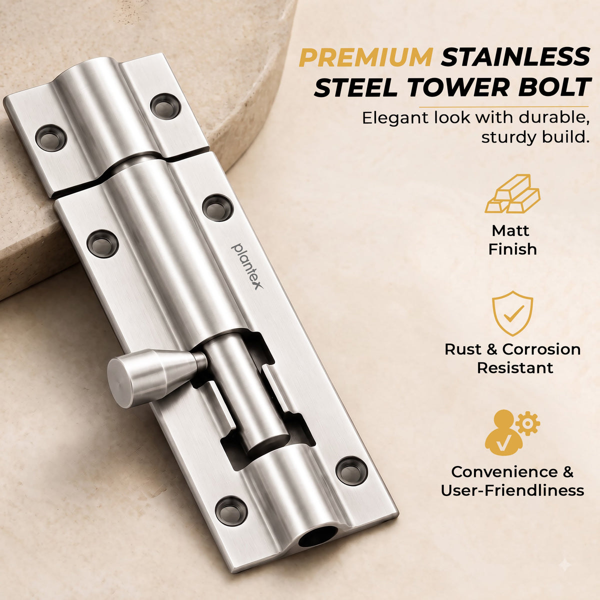 Plantex Stainless Steel Tower Bolt/Tower Bolt for Home,Offices Doors and Windows/Tower Bolt for Main Door/Door Latch/Kundi/Chitakini/Door Latch for Windows - Pack of 2 (Chrome-Silver, 4 inch)-6