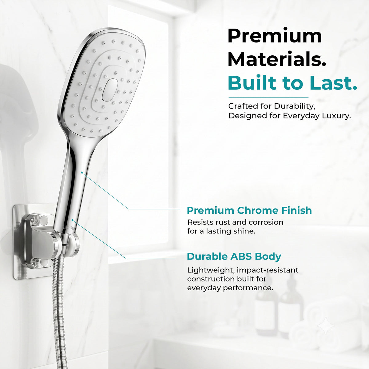 Plantex ABS Hand Shower for Bath/Self Cleaning Hand Shower/Rectangle Shower Head for Home & Hotel/Handheld Shower Without Hose Pipe - (Chrome, H326)-4