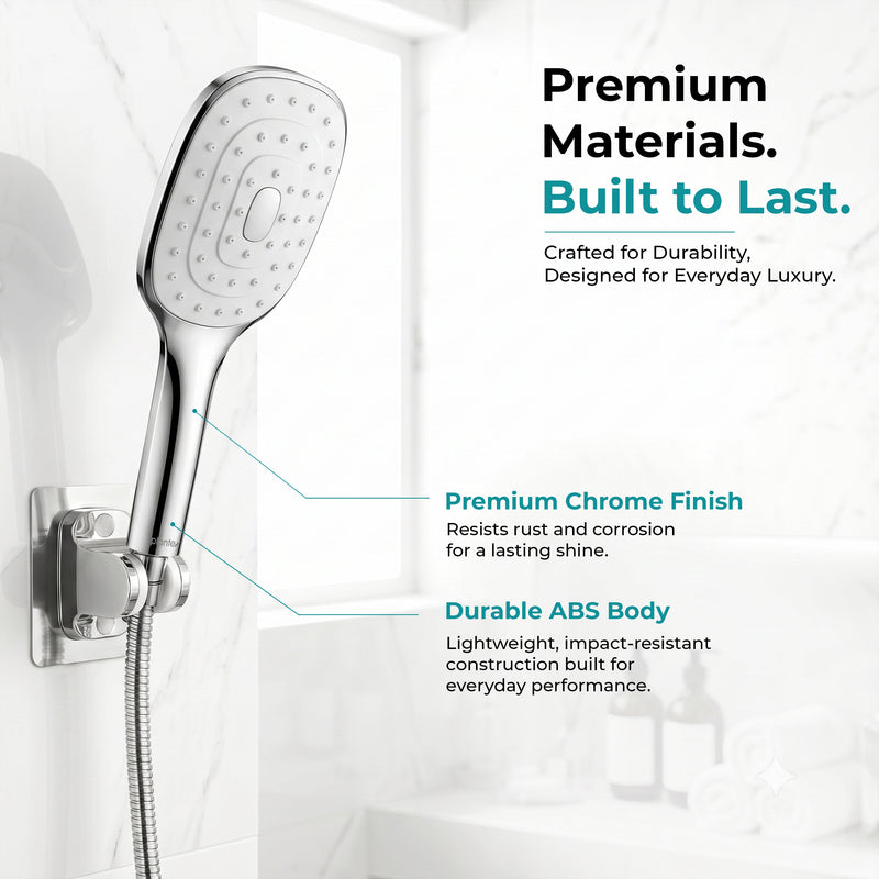 Plantex ABS Hand Shower for Bath/Self Cleaning Hand Shower/Rectangle Shower Head for Home & Hotel/Handheld Shower Without Hose Pipe - (Chrome, H326)-4