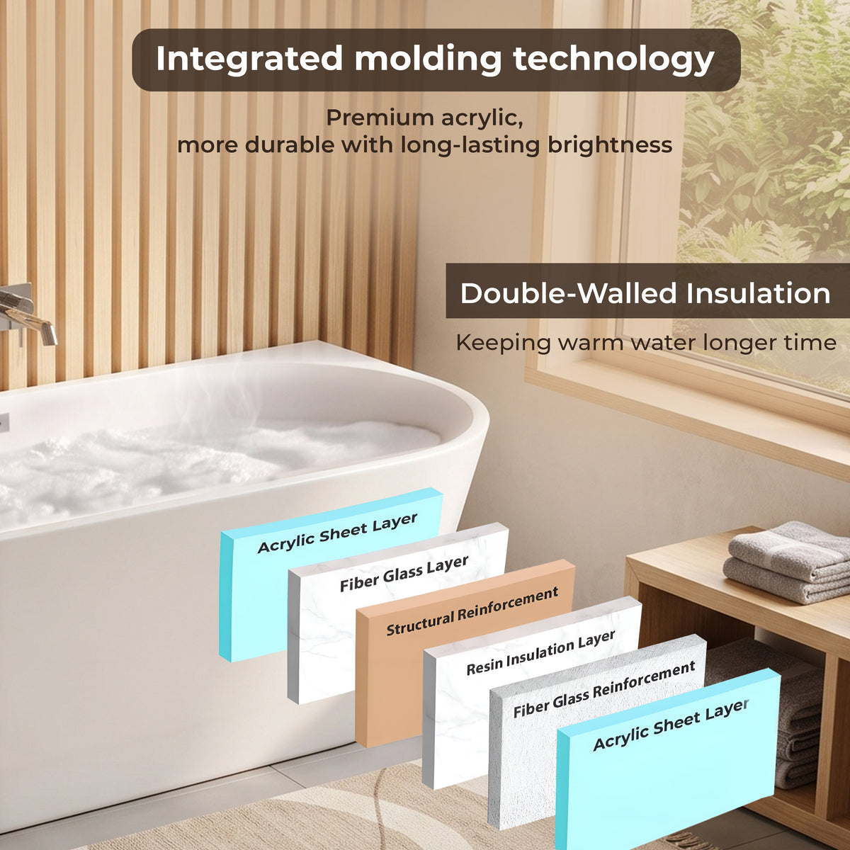 Plantex Bathtub for Bathroom/Freestanding Bath tub for Adults/Deep Soaker Bathtub with Overflow, Popup and Drain Pipe (BSM-207A-White-1700mm)-6