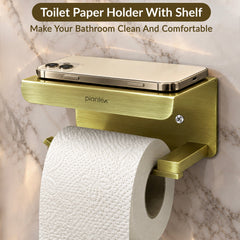 Plantex Toilet Paper Holder for Bathroom/304 Grade Stainless Steel Tissue Paper Roll Holder with Mobile Stand/Bathroom Accessories - Pack of 1 (Brass Antique)-5