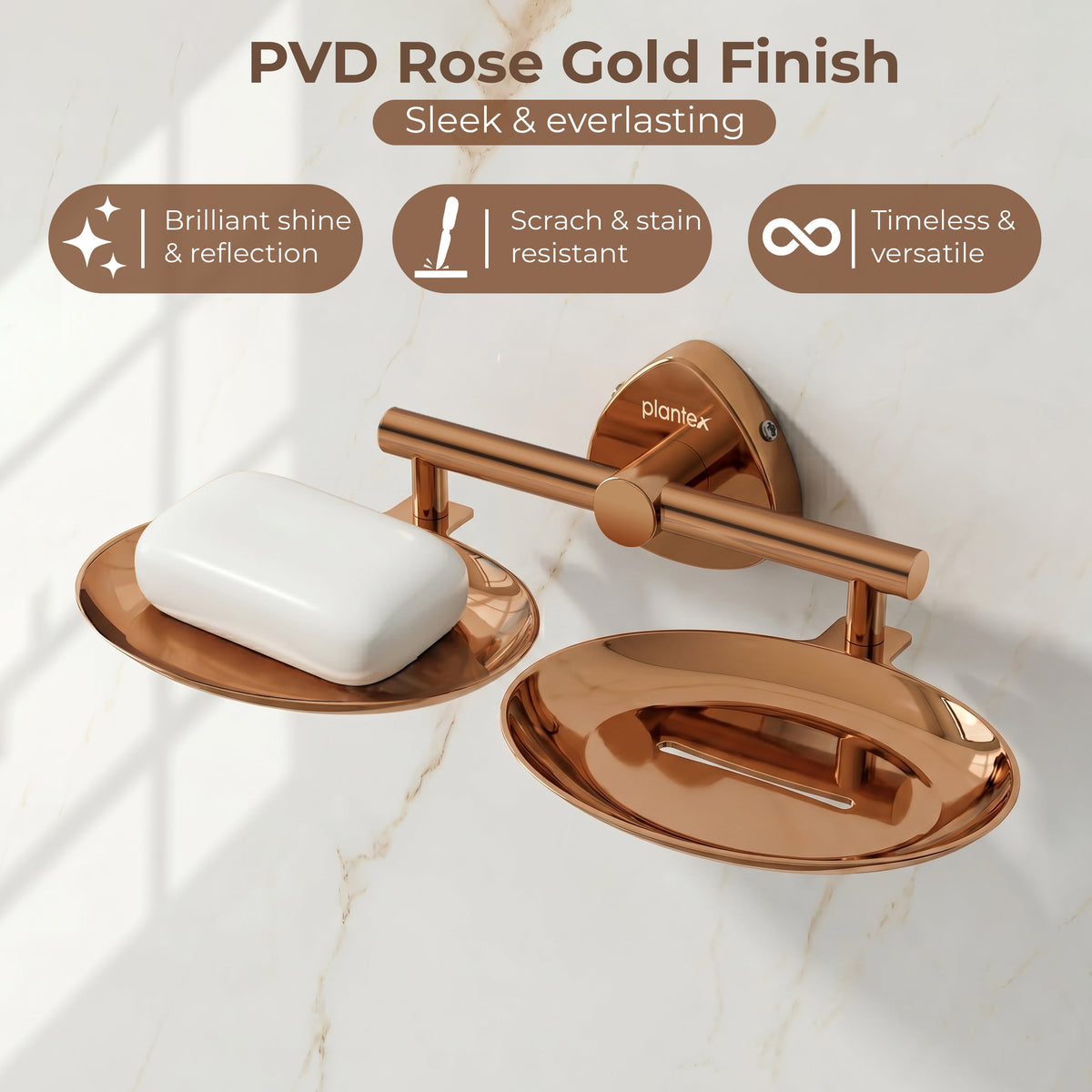 Plantex J4 Stainless Steel Double Soap Dish for Bathroom/Soap Holder for Bathroom/Wall Mounted Soap Holder/Bathroom Accessories (PVD Rose Gold Finish) Angel-4