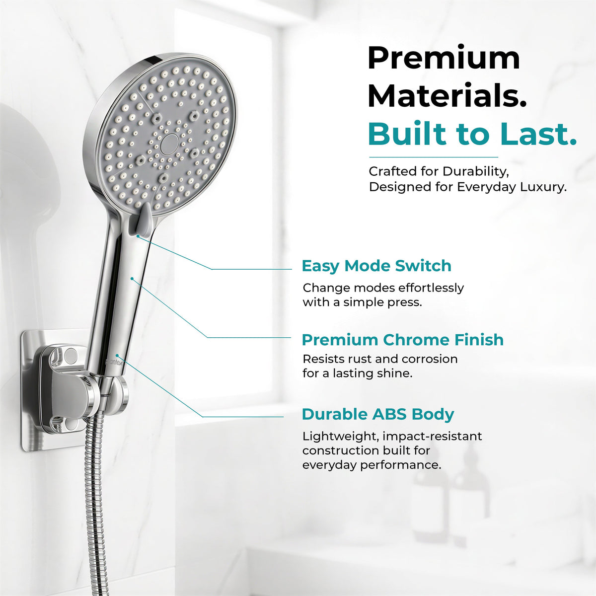 Plantex Hand Shower for Bathroom/5 Mode Multifunctional Shower/5-Inch ABS Plastic Silicone Handheld Shower Head/Easy Mode Switching (Chrome, APS-8607)-6