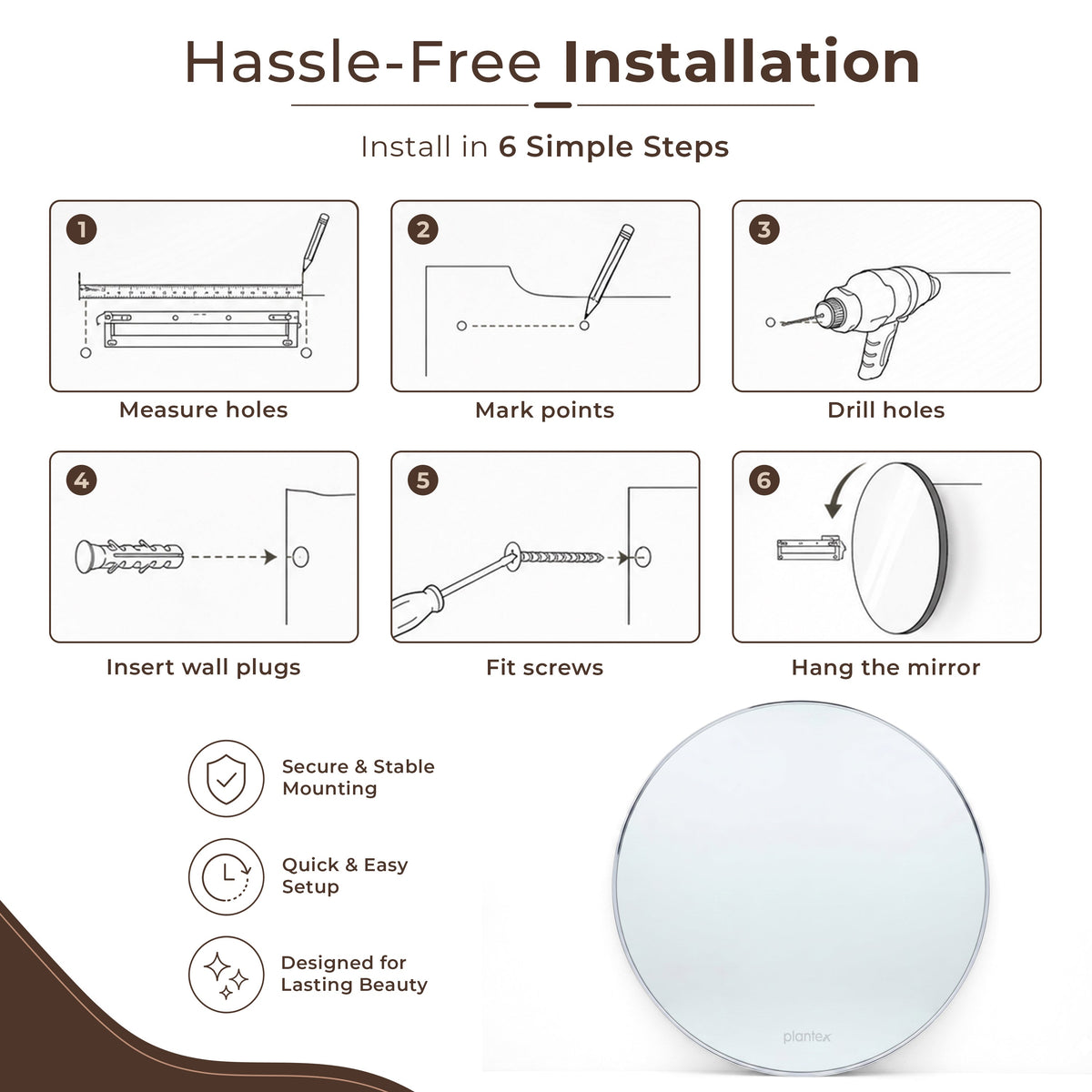 Plantex Frameless Round Mirror with Beveled Smooth Edges/Wall Mirror for Bathroom/Dressing Room/Living Room/Bedroom/Entryway (24 Inch)-6