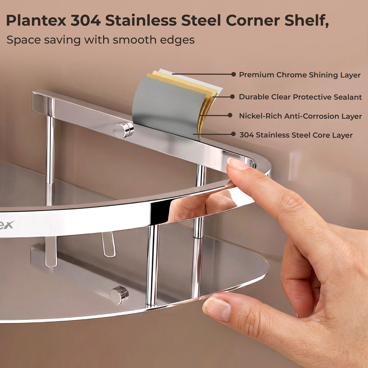 Plantex Bathroom Corner Shelf for Wall Mount/304 Grade Stainless Steel Corner Shelf for Bathroom with Railings/Bathroom Accessories - Pack of 2 (9x9 inches, Chrome)-5