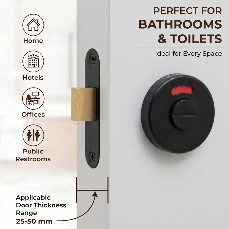 Plantex Bathroom Indicator with Lock/Stainless Steel Red and Green Indicator Keyless Door Lock/Round Toilet Partition Door Lock - Pack of 1 (Black)-6