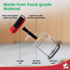 Wonderchef Glory String Vegetable Chopper with 6 Sharp SS Blade, Anti Slip Silicon Base Ring, Air Tight Lid, 900Ml, 1 Ye