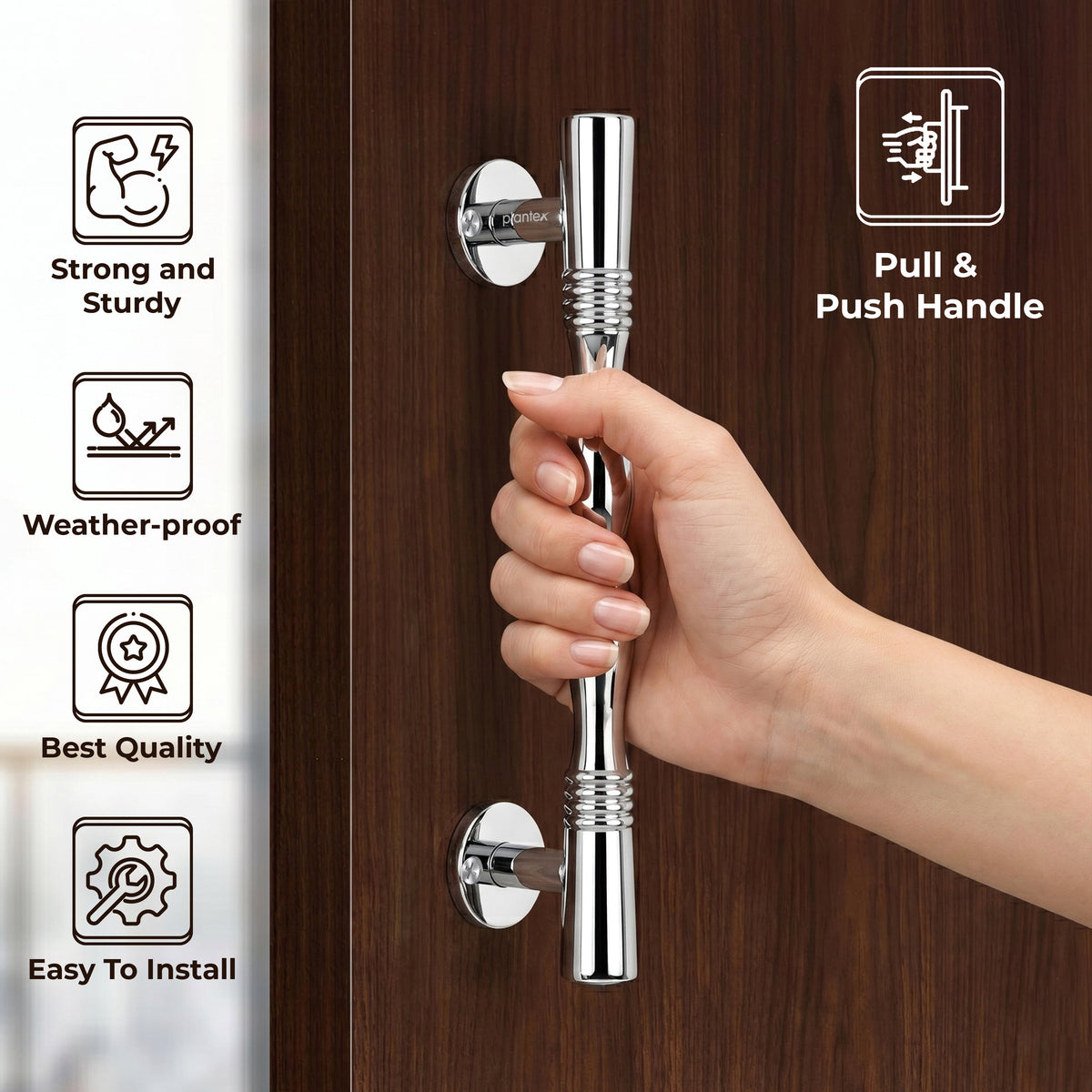 Plantex Door Handle/Stainless Steel Main Door Handle/8 Inch Pull-Push Handle - Pack of 1 (S-143,Chrome)-6
