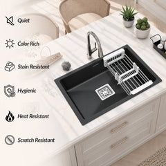 Plantex Quartz Single Bowl Kitchen Matt Sink/Sink For Kitchen/Undermount/Top Mounted (Black - 21X18 Inches)-6