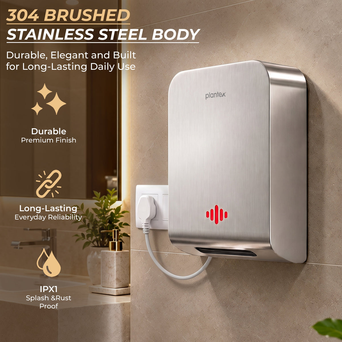 Plantex Automatic Hand Dryer 1000W/304 Stainless Steel Touchless Hand Dryer-5