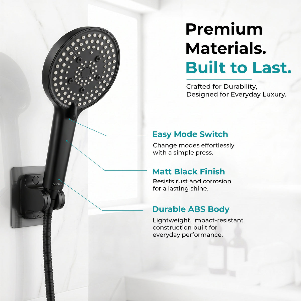 Plantex Hand Shower for Bathroom/5 Mode Multifunctional Shower/5-Inch ABS Plastic Silicone Handheld Shower Head/Easy Mode Switching (Black, APS-8607)-4