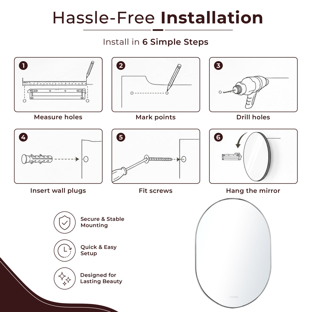 Plantex Glass Frameless Capsule Oval Mirror for Wall/Mirror with Beveled Smooth Edges for Bathroom/Dressing Room/Living Room/Bedroom/Entryway - (18x12 Inch), Clear-6