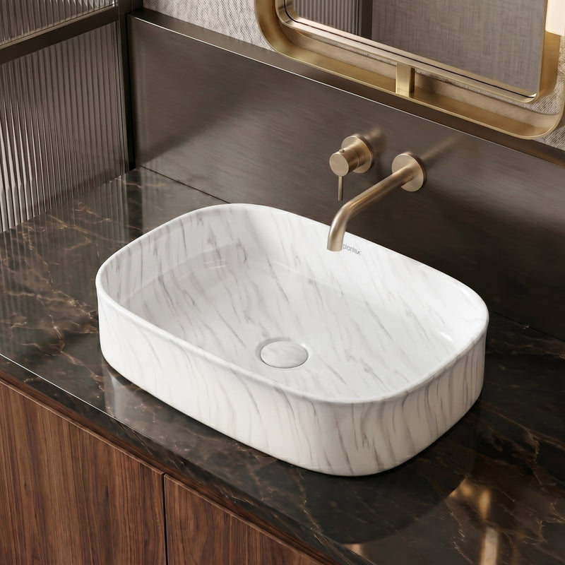 Plantex Wash Basin for Bathroom/Ceramic Table Top Washbasin/Countertop Vessel Sink Basin - (White Marble, 21.5 x 15 x 6 Inch)-3