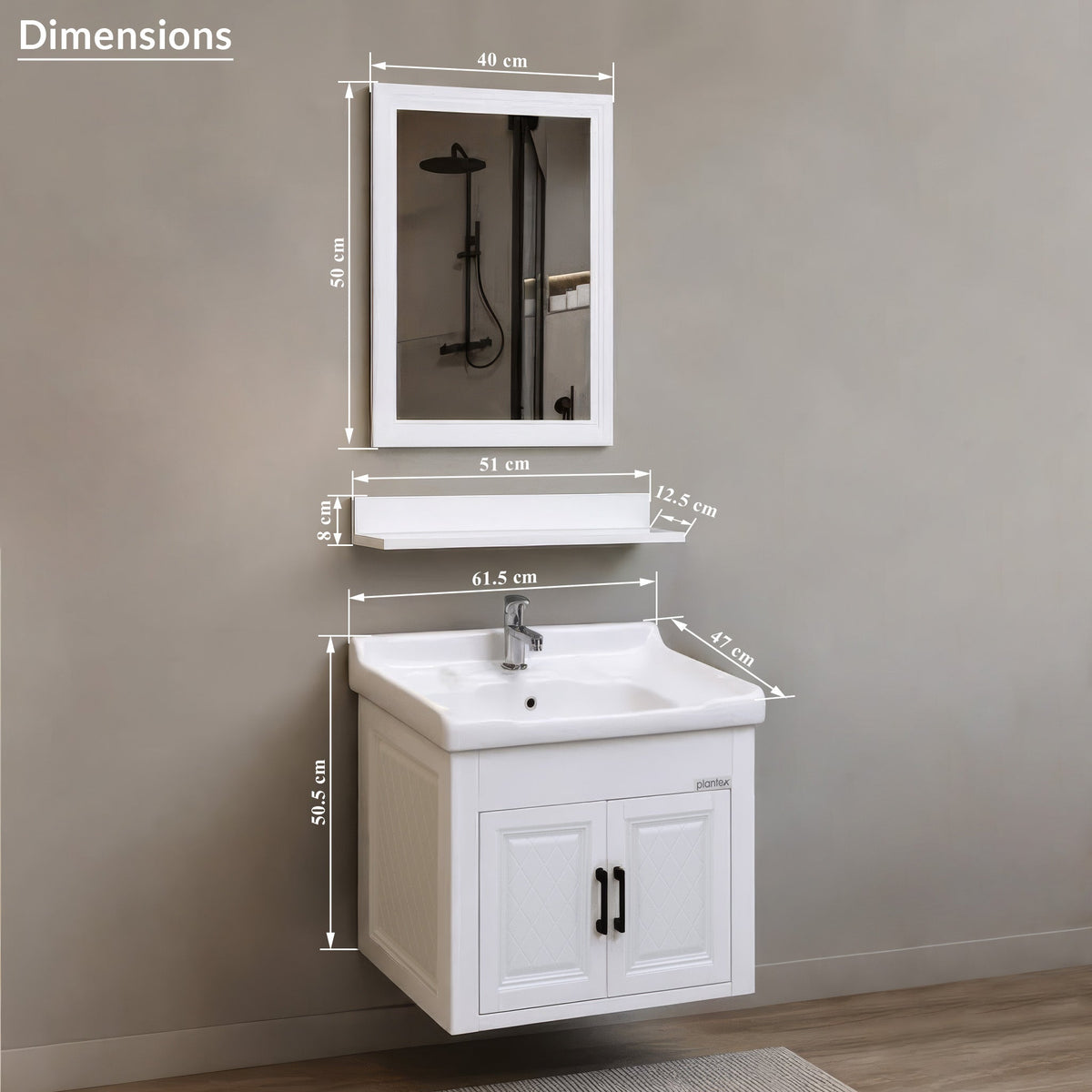 Plantex Wash Basin with Cabinet Full Set/Unbrekable Bathroom Vanity & Washbasin Set/Basin Cabinet for Bathroom with Mirror (White)-2