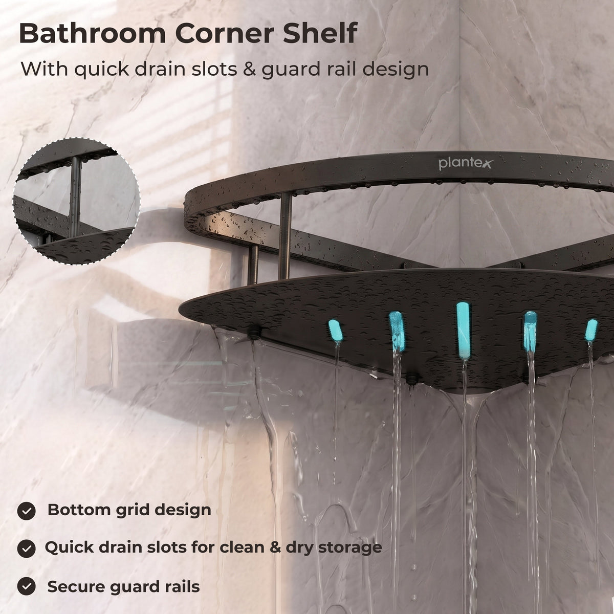 Plantex Bathroom Corner Shelf for Wall Mount/304 Grade Stainless Steel Corner Shelf for Bathroom with Railings/Bathroom Accessories - Pack of 2 (9x9 inches, Black)-4