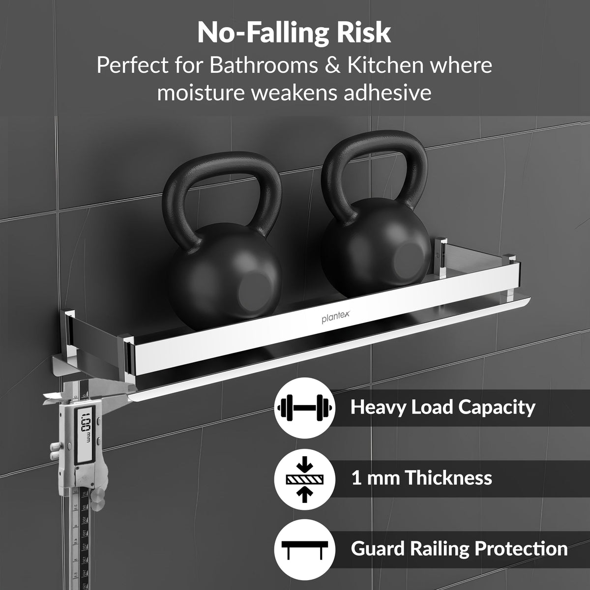 Plantex Stainless Steel Bathroom Shelf Rack/Bathroom Organizer/Wall Shelf for Bathroom Accessories Set/Kitchen Stand/Kitchen Shelves & Racks-(Chrome 18x5 Inches)-6