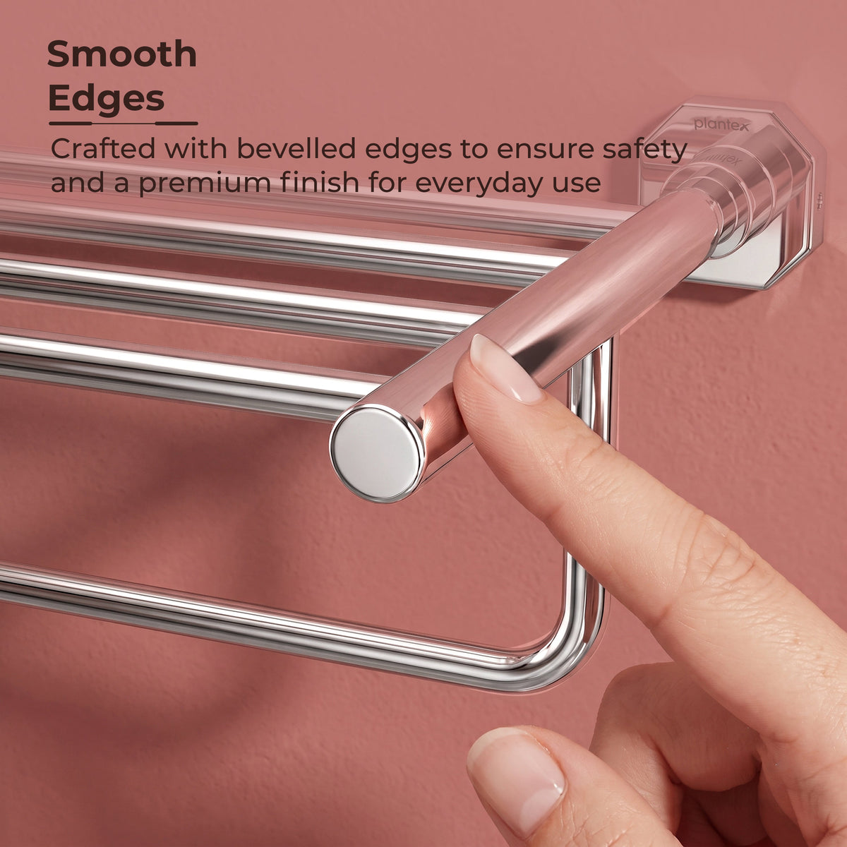 Plantex 304 Grade Stainless Steel Towel Rack with Hooks/Bathroom Towel Rod/Towel Hanger/Bathroom Accessories - Nipron (24-inch) Chrome-4