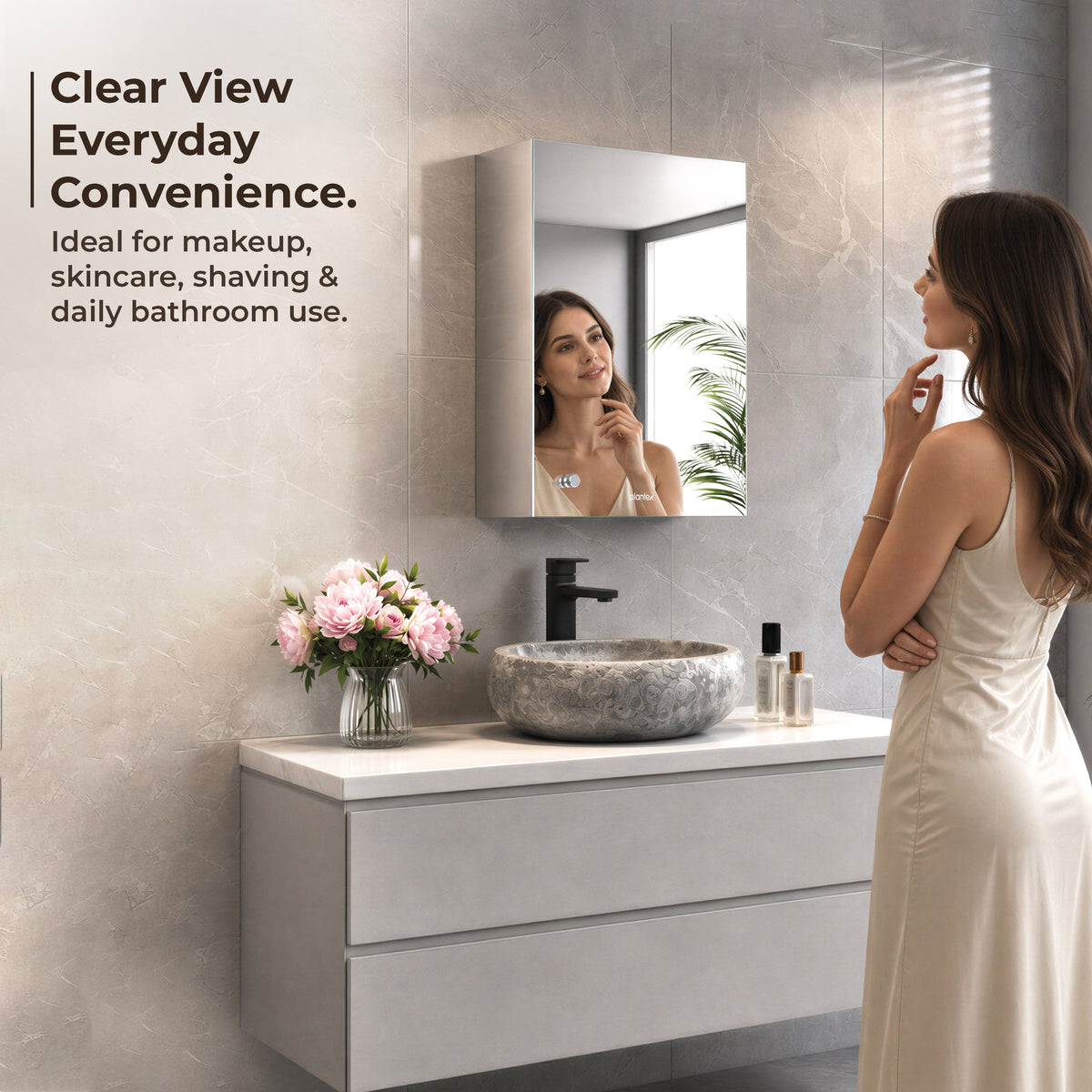Plantex Bathroom Mirror Cabinet/304 Stainless Steel Bathroom Cabinet with Mirror/Bathroom Storage Cabinet/Wall Mounted Mirror Bathroom Cabinet (12x18 Inch-Chrome)-6