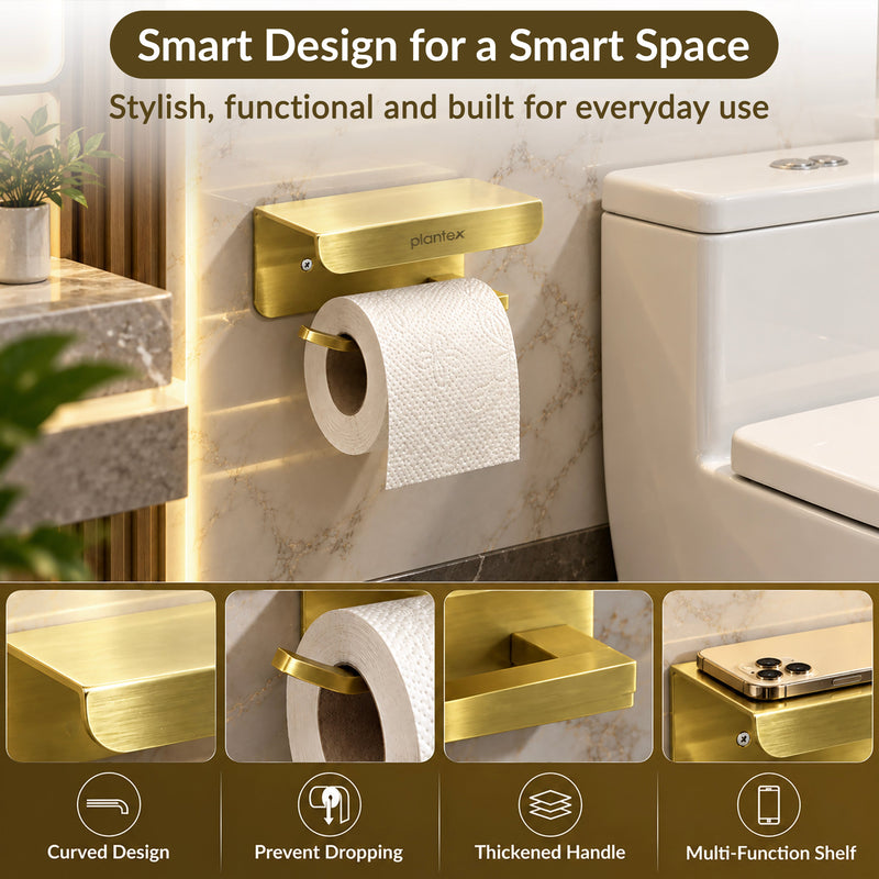 Plantex Toilet Paper Holder for Bathroom/304 Grade Stainless Steel Tissue Paper Roll Holder with Mobile Stand/Bathroom Accessories - Pack of 1 (Brass Antique)-6